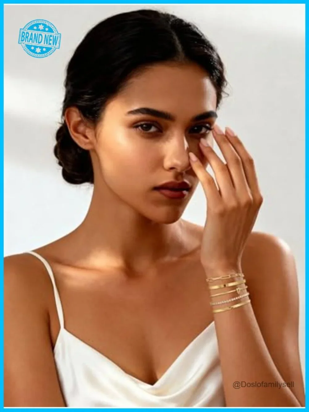 14K Gold Plated Chunky Cuff Bracelet Stackable Bangles Set Non Tarnish 5-Piece